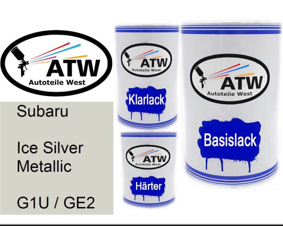 Subaru, Ice Silver Metallic, G1U / GE2: 500ml Lackdose + 500ml Klarlack + 250ml Härter - Set, von ATW Autoteile West.